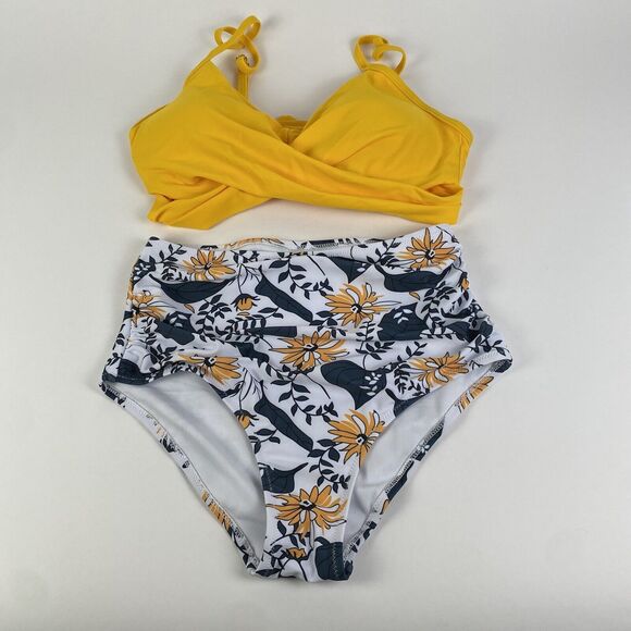 Bikini Set Unbranded Yellow Top w/ Floral Bottom Women Size Small Brand New‎ - Picture 2 of 12